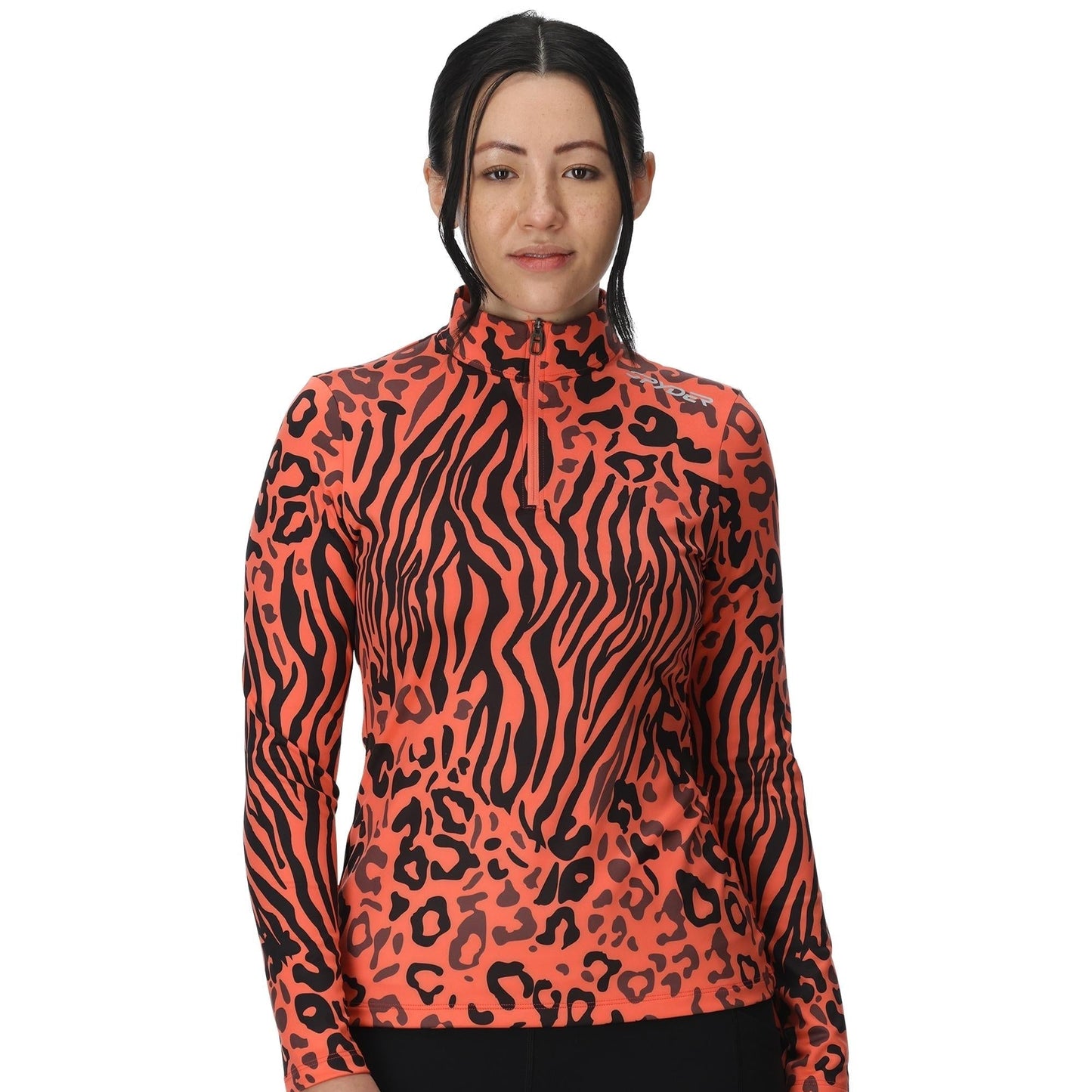 Womens Vivid Half Zip - Animal Print Coral Haze